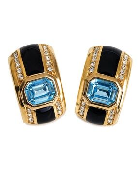 Christian Dior Earrings Faux Sapphires Rhinestones Art Deco Clip On Vintage